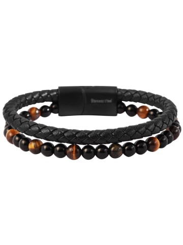 Adeliás Unisex Armband – Lederarmband aus Leder mit Perle 21 cm in schwarz