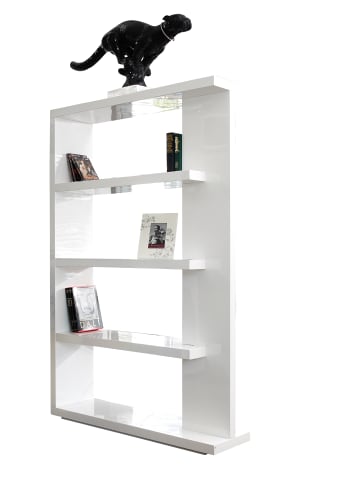 SalesFever Raumteiler-Regal 128x30x180 cm mit 4 Regalböden aus MDF Hochglanz in Weiß