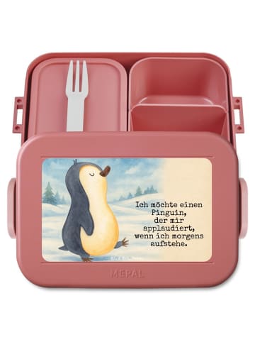 Mr. & Mrs. Panda Frühstücksbox Pinguin mHerzieren Design mit Sp... in Rot Pastell