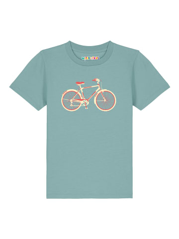 wat? Apparel T-Shirt Red Bike in Teal Monstera