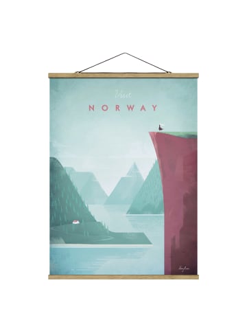 WALLART Stoffbild mit Posterleisten - Reiseposter - Norwegen in Türkis