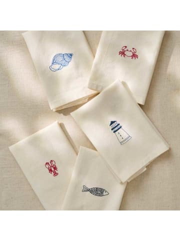 IB Laursen Stoffserviette ATLANTIS Creme Weiß mit LEUCHTTURM