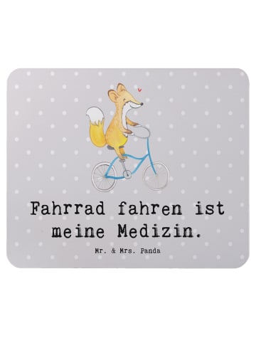 Mr. & Mrs. Panda Mauspad Fuchs Fahrrad fahren mit Spruch in Grau Pastell
