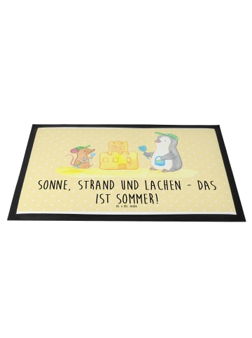 Mr. & Mrs. Panda Bodenvorleger Sommerfreude mit Spruch in Gelb Pastell
