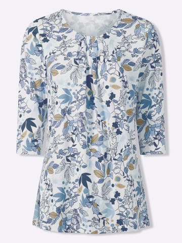 Sieh an! Longshirt in taubenblau-ecru-bedruckt