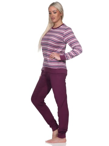 NORMANN Frottee Schlafanzug langarm Pyjama Bündchen - 82775 in lila