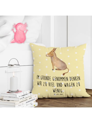 Mr. & Mrs. Panda Kissen Esel mit Spruch in Gelb Pastell