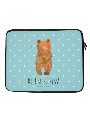 Mr. & Mrs. Panda Laptoptasche Bär Honig mit Spruch in Türkis Pastell