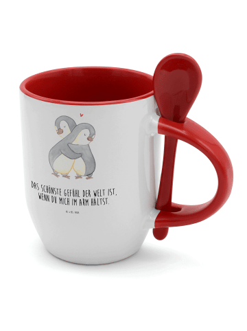 Mr. & Mrs. Panda Tasse mit Löffel Pinguine Kuscheln mit Spruch in Weiß