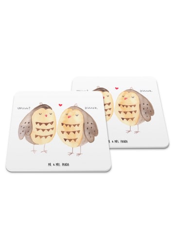 Mr. & Mrs. Panda Untersetzer für Gläser Eulen Liebe ohne Spruch in Weiß