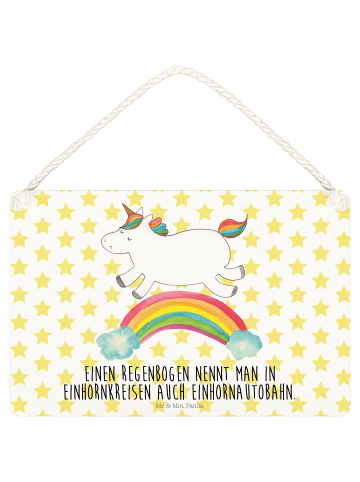 Mr. & Mrs. Panda Deko Schild Einhorn Regenbogen mit Spruch in Weiß