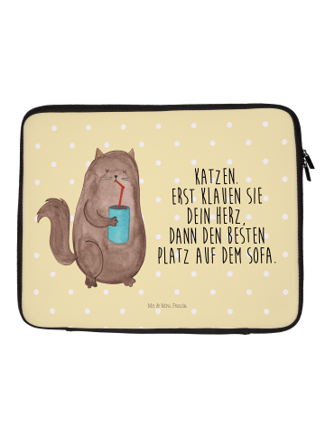 Mr. & Mrs. Panda Laptop Tasche Katze Dose mit Spruch in Gelb Pastell