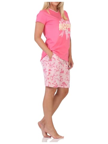 NORMANN Schlafanzug kurzarm Shorty Pyjama Schleifen Motiv in pink