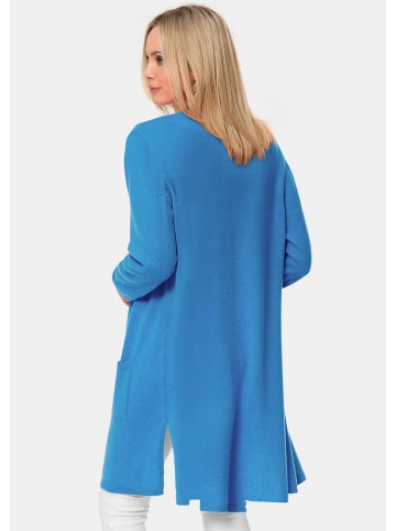 GOLDNER Kurzgröße: Modische Kaschmir-Longstrickjacke in atlantikblau