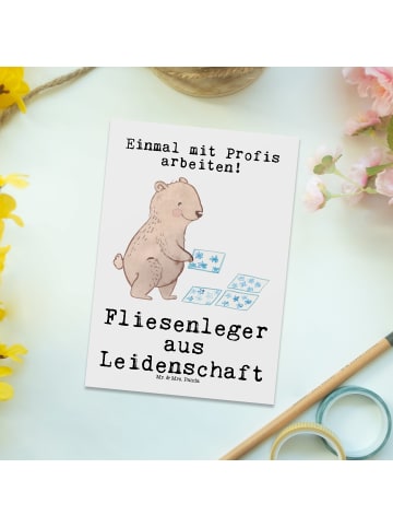 Mr. & Mrs. Panda Ansichtskarte Fliesenleger Leidenschaft mit Spruch in Weiß