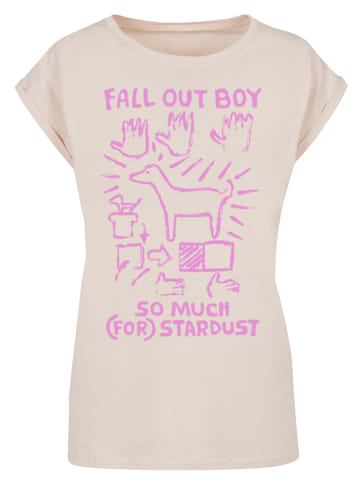 F4NT4STIC Extended Shoulder T-Shirt Fall Out Boy Pink Dog So Much Stardust in Whitesand