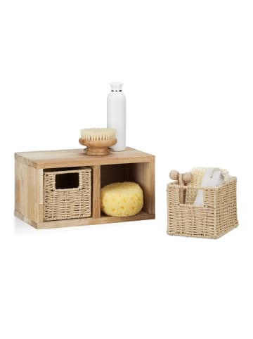 relaxdays Wandregal 2 Körbe in Natur - (B)31 x (H)16 x (T)18 cm