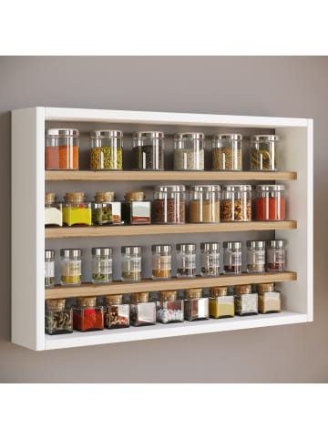VCM  Holz Wandregal Gewürzregal Regal Küche Esaldi M in Weiß / Honig-Eiche