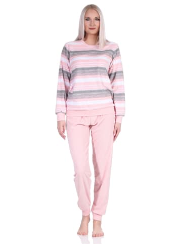 NORMANN Frottee Pyjama langarm Schlafanzug Bündchen Streifen in rosa