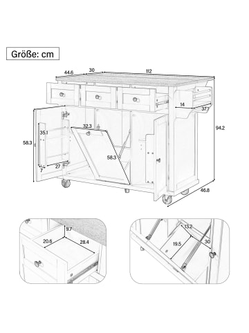 ABRIHOME Mobile Ausziehbar Essbereich Kücheninsel mit Abfalleimer und Schublad, Schwarz