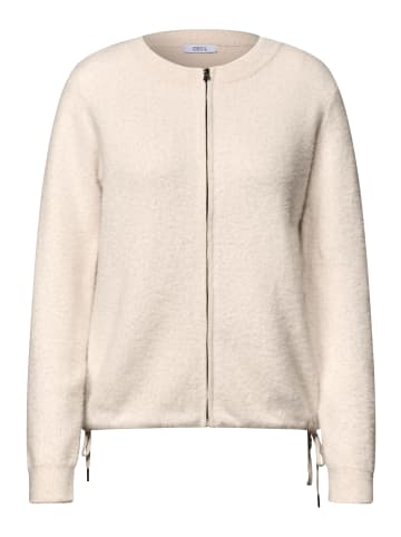 Cecil Federgarn Cardigan mit Rundhals und Reißverschluss in Oat Milk Beige Melange