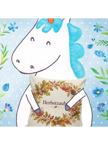 Kissen Herbstkranz botanisch Design mit Spruch in Weiß