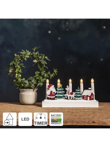 STAR Trading LED Kerzenleuchter ,Billy, Holzmotive Weihnachten, 5-flammig, Batteri