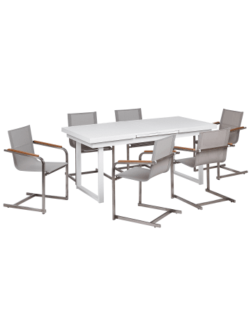 Beliani 7-tlg Gartentisch Set VALCANETTO/COSOLETO in Weiß/Beige/Silber
