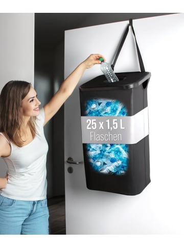 EASYmaxx Pfandflaschen-Sammelbehälter 80l schwarz mit Türhaken inkl. 2 Beuteln Schwarz