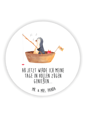 Mr. & Mrs. Panda Rund Magnet Pinguin Angelboot mit Spruch in Weiß