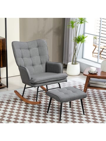 HOMCOM Schaukelstuhl mit Hocker-64L x 89B x 90H cm-Dunkelgrau