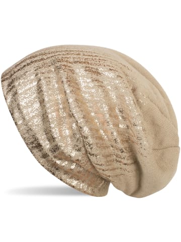 styleBREAKER Feinstrick Beanie Mütze in Beige / Rosegold