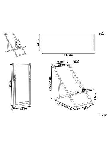 Beliani 4-tlg Gartenliege ANZIO in Grün/Heller Holzfarbton/Weiß