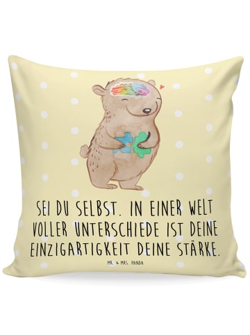 Mr. & Mrs. Panda Kissen Bär Autismus mit Spruch in Gelb Pastell