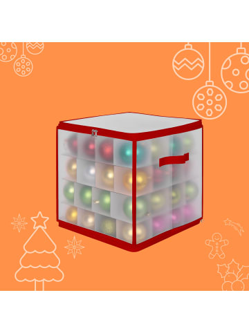 relaxdays Weihnachtskugel-Aufbewahrungsbox in Transparent/ Rot - (B)36 x (H)36 x (T)36 cm
