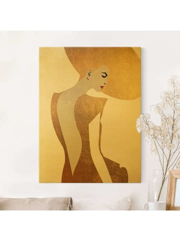 WALLART Leinwandbild Gold - Dame mit Hut in Gold in Gold