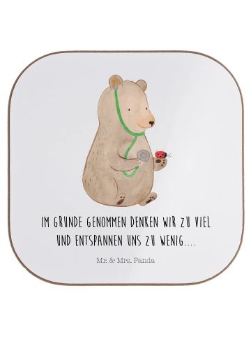 Mr. & Mrs. Panda Untersetzer für Gläser Bär Arzt mit Spruch in Weiß