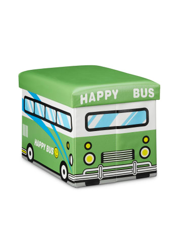 relaxdays Spielzeugkiste Happy Bus in Grün - (B)48 x (H)32 x (T)32 cm