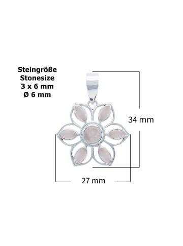 mantraroma 925er Silber - Kettenanhänger (L) 27 x (B) 34 mm mit Rosenquarz