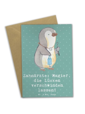 Mr. & Mrs. Panda Grußkarte Zahnarzt Magier mit Spruch in Meeresbrise