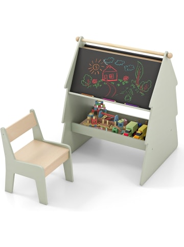 COSTWAY Staffelei Kinder mit Stuhl in Baumform in Grün