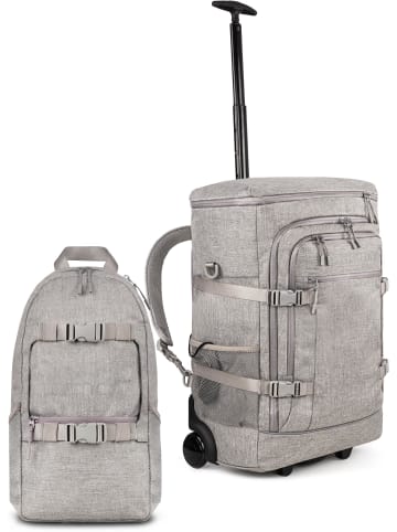 normani Handgepäck Rucksack mit Trolleyfunktion + kleiner Rucksack in Beige