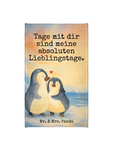 Mr. & Mrs. Panda Gästehandtücher Pinguin umarmen Design mit Spruch in Weiß
