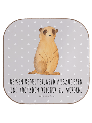 Mr. & Mrs. Panda Untersetzer Erdmännchen mit Spruch in Grau Pastell