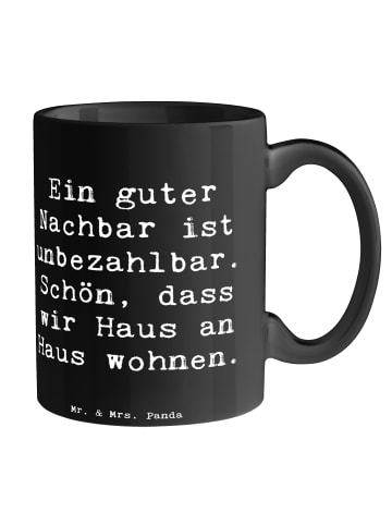 Mr. & Mrs. Panda Kaffeebecher Spruch Guter Nachbar mit Spruch in Schwarz