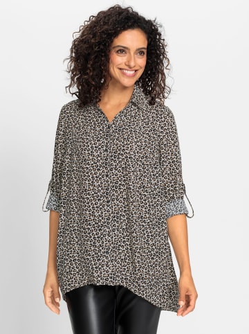 WITT WEIDEN Longbluse in schwarz-camel-bedruckt