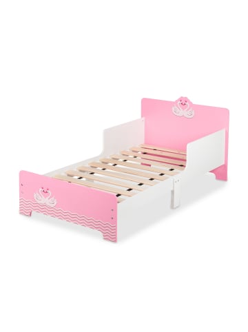 relaxdays Kinderbett "Schwan" in Weiß/ Rosa - (B)77 x (H)60 x (T)143 cm