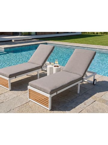 Beliani Gartenliege VERDELLO in Grau/Weiß/Braun - (W) 190 x (H) 42 x (L) 60 cm