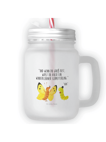 Mr. & Mrs. Panda Trinkglas Mason Jar Raupe Schmetterling mit Spruch in Transparent