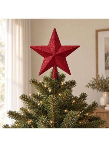 Home&Styling Collection Baumspitze für den Weihnachtsbaum mit Glitzer in Dunkelrot, 5,9 x 28,5 x 28,5 cm